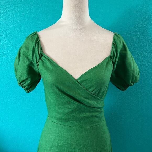 Reformation Bowie Off the Shoulder Dress Green Linen Mini Party Cocktail Sz 0 - Picture 3 of 6